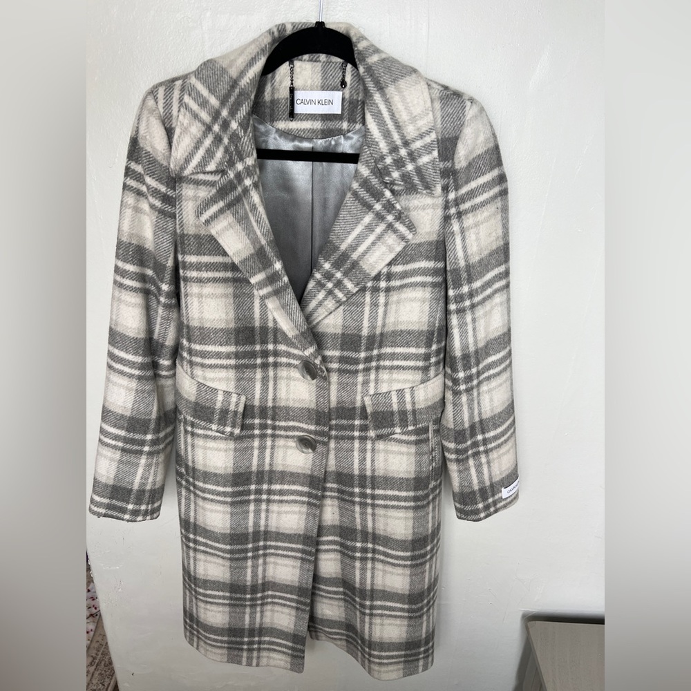 Calvin Klein Women's Gray Plaid Coat